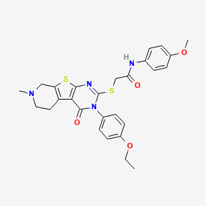 2-[[4-(4-ethoxyphenyl)-11-methyl-3-oxo-8-thia-4,6,11-triazatricyclo[7.4.0.02,7]trideca-1(9),2(7),5-trien-5-yl]sulfanyl]-N-(4-methoxyphenyl)acetamide