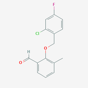 molecular formula C15H12ClFO2 B14898985 2-((2-Chloro-4-fluorobenzyl)oxy)-3-methylbenzaldehyde 