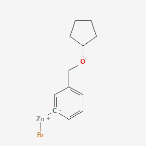 molecular formula C12H15BrOZn B14899186 3-[(Cyclopentyloxy)methyl]phenylZinc bromide 