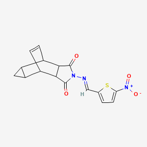 molecular formula C16H13N3O4S B14899377 2-{[(E)-(5-nitrothiophen-2-yl)methylidene]amino}hexahydro-4,6-ethenocyclopropa[f]isoindole-1,3(2H,3aH)-dione 