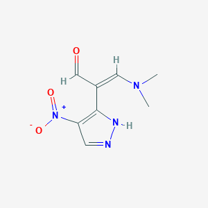 molecular formula C8H10N4O3 B14899761 3-(Dimethylamino)-2-(4-nitro-1H-pyrazol-3-yl)acrylaldehyde 