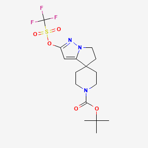 molecular formula C16H22F3N3O5S B14899869 tert-Butyl 2'-(((trifluoromethyl)sulfonyl)oxy)-5',6'-dihydrospiro[piperidine-4,4'-pyrrolo[1,2-b]pyrazole]-1-carboxylate 