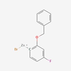 molecular formula C13H10BrFOZn B14900133 2-BenZyloxy-4-fluorophenylZinc bromide 