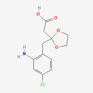 molecular formula C12H14ClNO4 B14900278 2-(2-(2-Amino-4-chlorobenzyl)-1,3-dioxolan-2-yl)acetic acid 