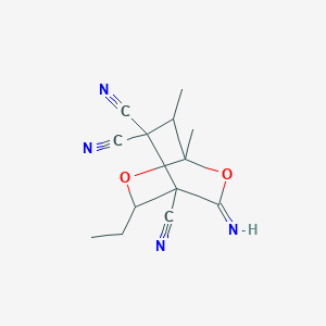 molecular formula C13H14N4O2 B14900988 3-Ethyl-5-imino-1,7-dimethyl-2,6-dioxabicyclo[2.2.2]octane-4,8,8-tricarbonitrile 