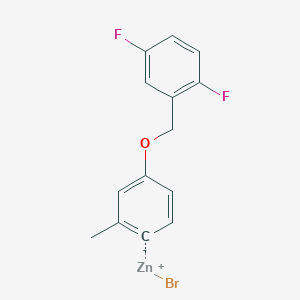 molecular formula C14H11BrF2OZn B14901442 4-(2',5'-DifluorobenZyloxy)-2-methylphenylZinc bromide 