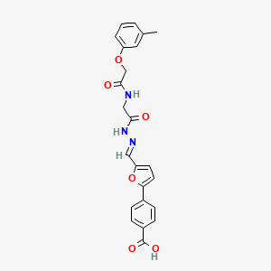 4-(5-{(E)-[2-({[(3-methylphenoxy)acetyl]amino}acetyl)hydrazinylidene]methyl}furan-2-yl)benzoic acid (non-preferred name)