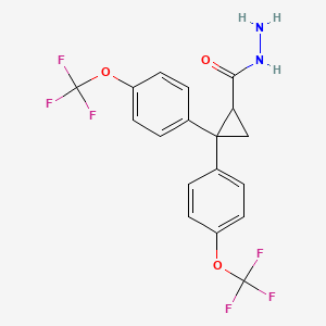 molecular formula C18H14F6N2O3 B14903793 2,2-Bis(4-(trifluoromethoxy)phenyl)cyclopropanecarbohydrazide 