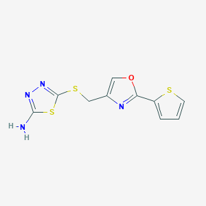 molecular formula C10H8N4OS3 B14904233 5-(((2-(Thiophen-2-yl)oxazol-4-yl)methyl)thio)-1,3,4-thiadiazol-2-amine 