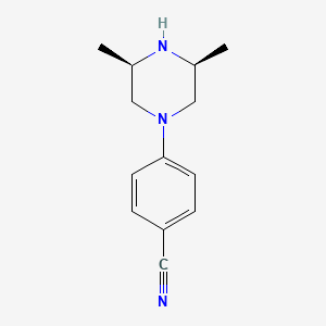 molecular formula C13H17N3 B14904301 rel-4-((3R,5S)-3,5-Dimethylpiperazin-1-yl)benzonitrile 