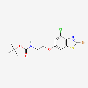 molecular formula C14H16BrClN2O3S B14904661 tert-Butyl (2-((2-bromo-4-chlorobenzo[d]thiazol-6-yl)oxy)ethyl)carbamate 