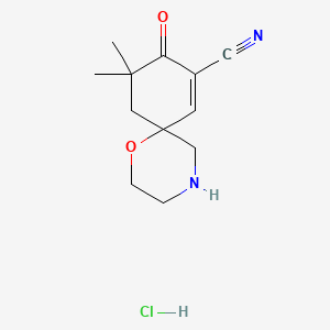 molecular formula C12H17ClN2O2 B14904666 10,10-Dimethyl-9-oxo-1-oxa-4-azaspiro[5.5]undec-7-ene-8-carbonitrile hydrochloride 