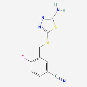 molecular formula C10H7FN4S2 B14904707 3-(((5-Amino-1,3,4-thiadiazol-2-yl)thio)methyl)-4-fluorobenzonitrile 