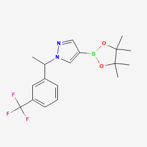 molecular formula C18H22BF3N2O2 B1490531 4-(4,4,5,5-Tetramethyl-1,3,2-dioxaborolan-2-yl)-1-(1-(3-(trifluoromethyl)phenyl)ethyl)-1H-pyrazole CAS No. 1604036-71-6