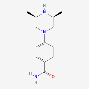 molecular formula C13H19N3O B14905558 rel-4-((3R,5S)-3,5-Dimethylpiperazin-1-yl)benzamide 