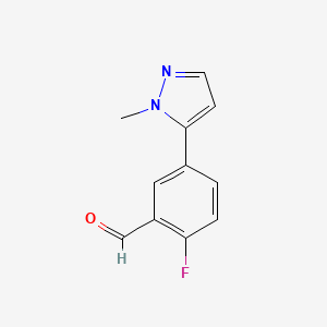 molecular formula C11H9FN2O B1490559 2-fluoro-5-(1-methyl-1H-pyrazol-5-yl)benzaldehyde CAS No. 1341303-81-8