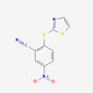 molecular formula C10H5N3O2S2 B14905681 5-Nitro-2-(thiazol-2-ylthio)benzonitrile 