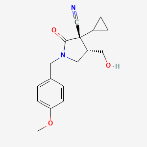 molecular formula C17H20N2O3 B14905962 rel-(3R,4S)-3-Cyclopropyl-4-(hydroxymethyl)-1-(4-methoxybenzyl)-2-oxopyrrolidine-3-carbonitrile 