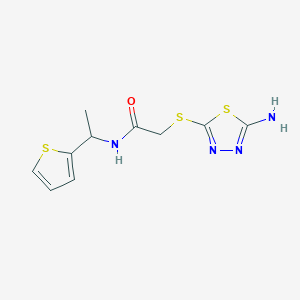 molecular formula C10H12N4OS3 B14906289 2-((5-Amino-1,3,4-thiadiazol-2-yl)thio)-N-(1-(thiophen-2-yl)ethyl)acetamide 