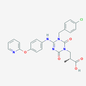 molecular formula C25H22ClN5O5 B14907097 (R)-3-(3-(4-Chlorobenzyl)-2,6-dioxo-4-((4-(pyridin-2-yloxy)phenyl)amino)-3,6-dihydro-1,3,5-triazin-1(2H)-yl)-2-methylpropanoic acid 