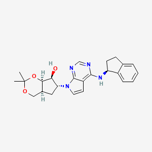 molecular formula C24H28N4O3 B14907592 (4aS,6R,7S,7aR)-6-(4-(((S)-2,3-Dihydro-1H-inden-1-yl)amino)-7H-pyrrolo[2,3-d]pyrimidin-7-yl)-2,2-dimethylhexahydrocyclopenta[d][1,3]dioxin-7-ol 