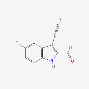 molecular formula C11H6FNO B14908636 3-Ethynyl-5-fluoro-1H-indole-2-carbaldehyde 