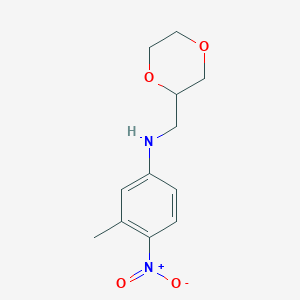 molecular formula C12H16N2O4 B14908699 n-((1,4-Dioxan-2-yl)methyl)-3-methyl-4-nitroaniline 