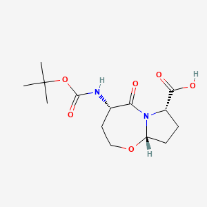 molecular formula C14H22N2O6 B14908951 (4S,7S,9aS)-4-((tert-Butoxycarbonyl)amino)-5-oxooctahydropyrrolo[2,1-b][1,3]oxazepine-7-carboxylic acid 