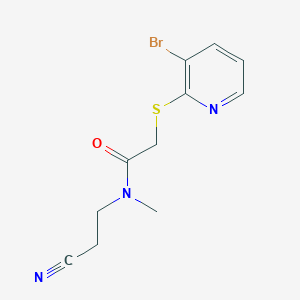 molecular formula C11H12BrN3OS B14909356 2-((3-Bromopyridin-2-yl)thio)-N-(2-cyanoethyl)-N-methylacetamide 