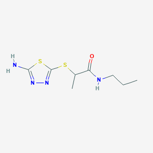 molecular formula C8H14N4OS2 B14909365 2-((5-Amino-1,3,4-thiadiazol-2-yl)thio)-N-propylpropanamide 