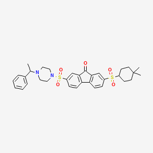 molecular formula C33H38N2O5S2 B14909553 2-((4,4-Dimethylcyclohexyl)sulfonyl)-7-((4-(1-phenylethyl)piperazin-1-yl)sulfonyl)-9H-fluoren-9-one 