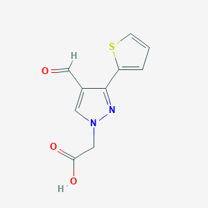 molecular formula C10H8N2O3S B1490980 2-(4-甲酰-3-(噻吩-2-基)-1H-吡唑-1-基)乙酸 CAS No. 2098014-96-9