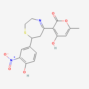 4-hydroxy-3-[7-(4-hydroxy-3-nitrophenyl)-2,3,6,7-tetrahydro-1,4-thiazepin-5-yl]-6-methyl-2H-pyran-2-one