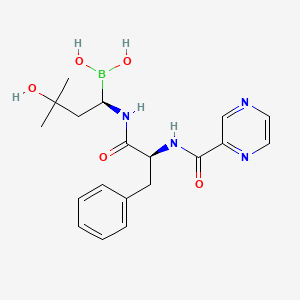 molecular formula C19H25BN4O5 B14910646 ((R)-3-Hydroxy-3-methyl-1-((S)-3-phenyl-2-(pyrazine-2-carboxamido)propanamido)butyl)boronic acid 