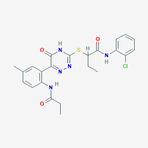 N-(2-chlorophenyl)-2-((6-(5-methyl-2-propionamidophenyl)-5-oxo-2,5-dihydro-1,2,4-triazin-3-yl)thio)butanamide