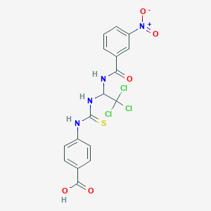 molecular formula C17H13Cl3N4O5S B14910872 4-{[(2,2,2-Trichloro-1-{[(3-nitrophenyl)carbonyl]amino}ethyl)carbamothioyl]amino}benzoic acid 