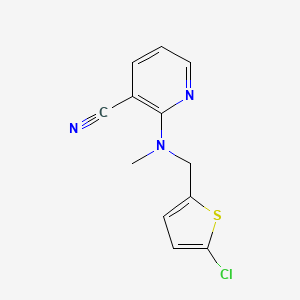 molecular formula C12H10ClN3S B14911578 2-(((5-Chlorothiophen-2-yl)methyl)(methyl)amino)nicotinonitrile 