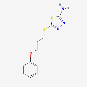 molecular formula C11H13N3OS2 B14911654 5-((3-Phenoxypropyl)thio)-1,3,4-thiadiazol-2-amine 