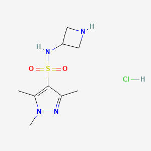 molecular formula C9H17ClN4O2S B1491190 N-(azetidin-3-yl)-1,3,5-trimethyl-1H-pyrazole-4-sulfonamide hydrochloride CAS No. 1605087-82-8