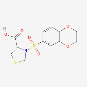 molecular formula C12H13NO6S2 B14912041 3-((2,3-Dihydrobenzo[b][1,4]dioxin-6-yl)sulfonyl)thiazolidine-4-carboxylic acid 