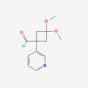 3,3-Dimethoxy-1-(pyridin-3-yl)cyclobutane-1-carbaldehyde