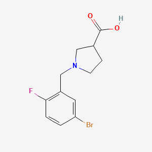 molecular formula C12H13BrFNO2 B14913294 1-(5-Bromo-2-fluorobenzyl)pyrrolidine-3-carboxylic acid 