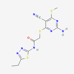 2-{[2-amino-5-cyano-6-(methylsulfanyl)pyrimidin-4-yl]sulfanyl}-N-(5-ethyl-1,3,4-thiadiazol-2-yl)acetamide