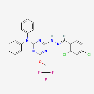 molecular formula C24H17Cl2F3N6O B14914258 4-[(2E)-2-(2,4-dichlorobenzylidene)hydrazinyl]-N,N-diphenyl-6-(2,2,2-trifluoroethoxy)-1,3,5-triazin-2-amine 