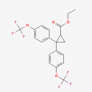 molecular formula C20H16F6O4 B14914374 Ethyl 2,2-bis(4-(trifluoromethoxy)phenyl)cyclopropane-1-carboxylate 