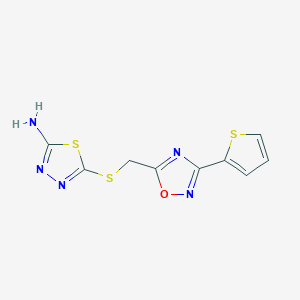 molecular formula C9H7N5OS3 B14914845 5-(((3-(Thiophen-2-yl)-1,2,4-oxadiazol-5-yl)methyl)thio)-1,3,4-thiadiazol-2-amine 