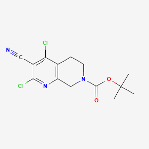 molecular formula C14H15Cl2N3O2 B14915066 tert-Butyl 2,4-dichloro-3-cyano-5,8-dihydro-1,7-naphthyridine-7(6H)-carboxylate 