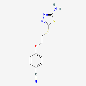 molecular formula C11H10N4OS2 B14915500 4-(2-((5-Amino-1,3,4-thiadiazol-2-yl)thio)ethoxy)benzonitrile 