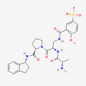 molecular formula C29H36FN5O7S B14915807 3-[[(2S)-3-[(2S)-2-[[(1R)-2,3-dihydro-1H-inden-1-yl]carbamoyl]pyrrolidin-1-yl]-2-[[(2S)-2-(methylamino)propanoyl]amino]-3-oxopropyl]carbamoyl]-4-methoxybenzenesulfonyl fluoride 