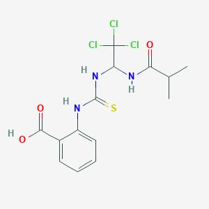 molecular formula C14H16Cl3N3O3S B14916195 2-[({2,2,2-Trichloro-1-[(2-methylpropanoyl)amino]ethyl}carbamothioyl)amino]benzoic acid 